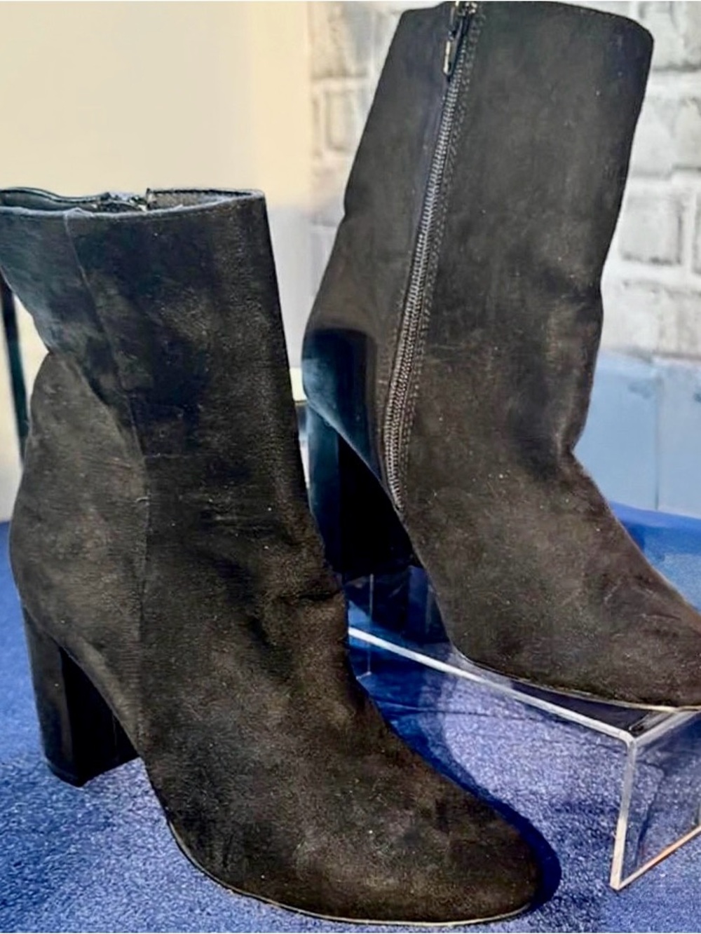 Chinese Laundry Black Suede Ankle Boots Block Heel Size 8 Zip Booties